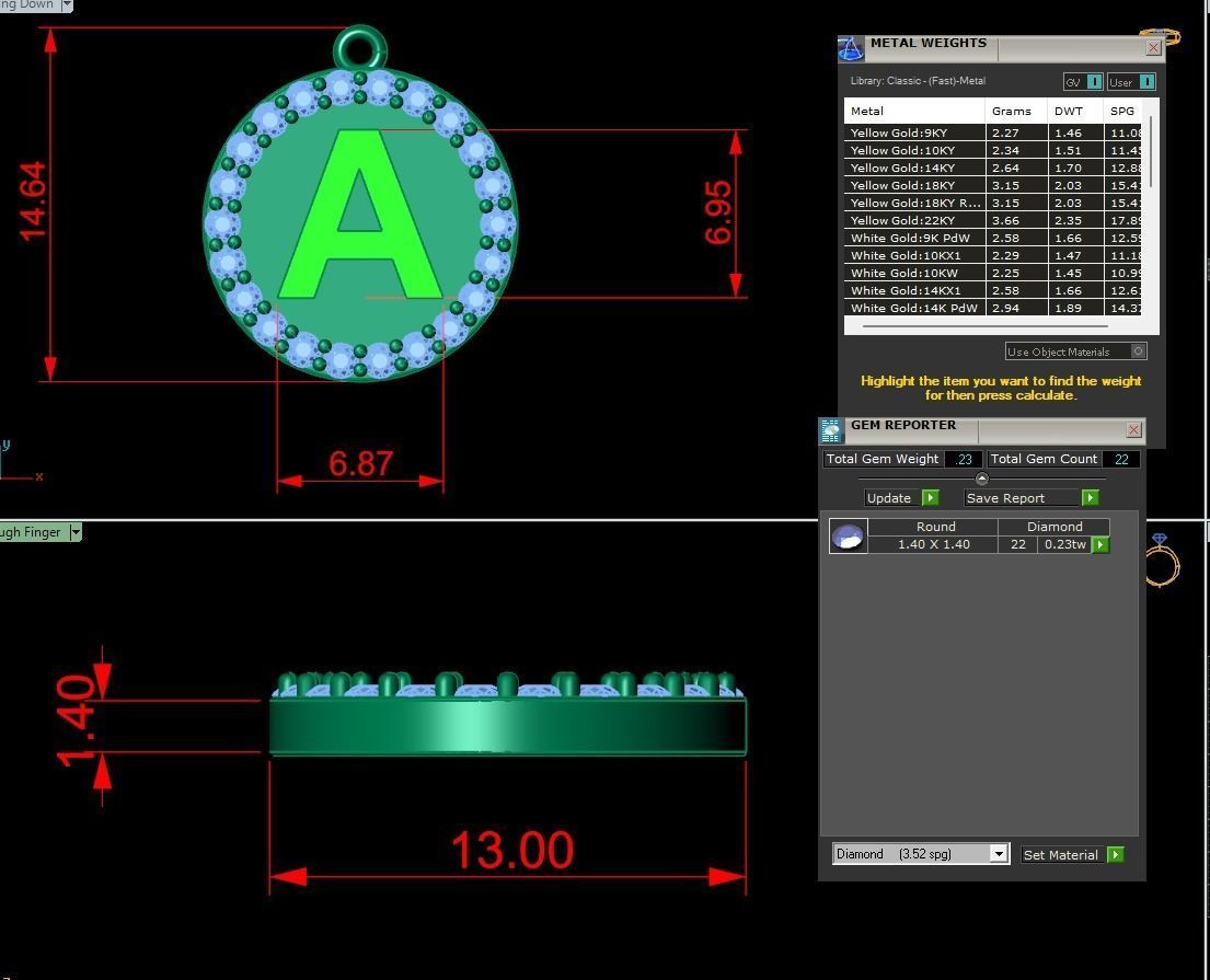 Alphabet Round Enamel Diamond Pendant  A 3D print model_2