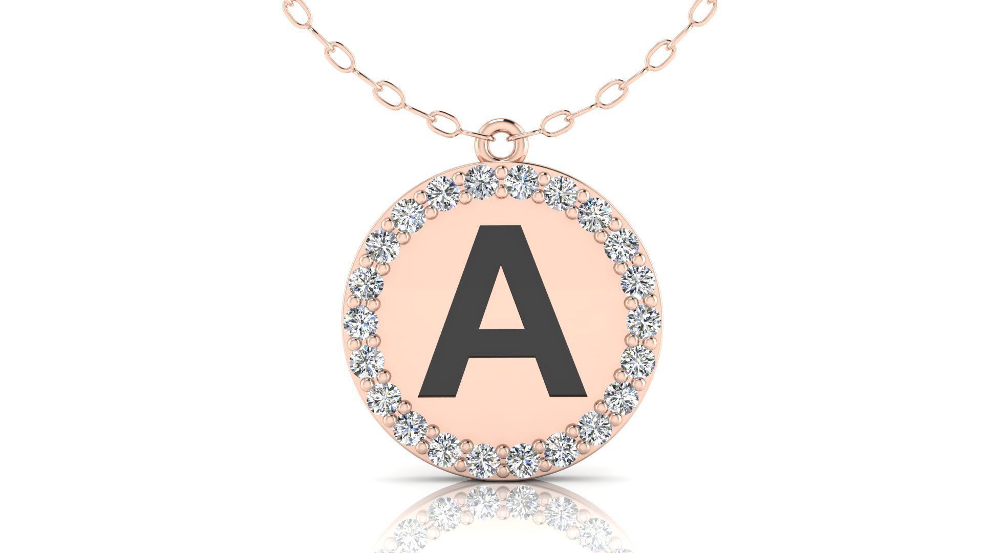 Alphabet Round Enamel Diamond Pendant  A 3D print model_4