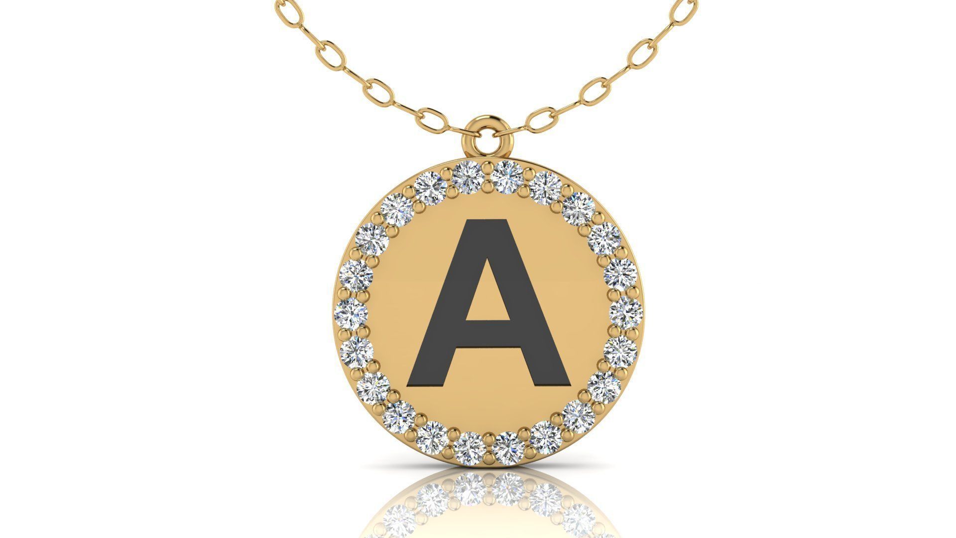 Alphabet Round Enamel Diamond Pendant  A 3D print model_16