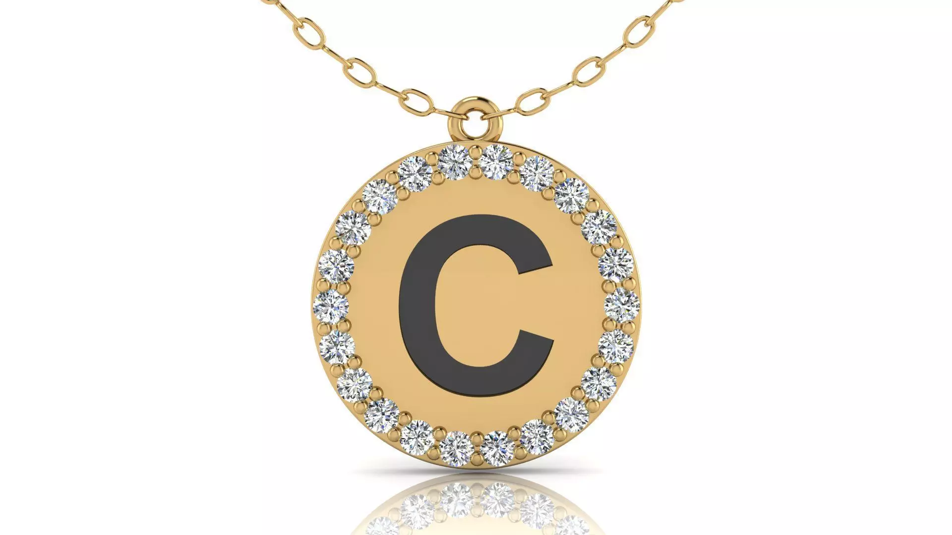 Alphabet Round Enamel Diamond Pendants C 3D print model