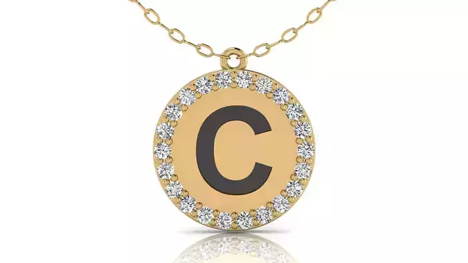 Alphabet Round Enamel Diamond Pendants C