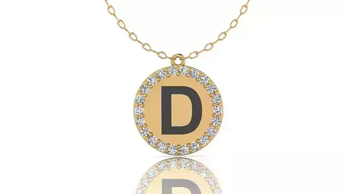 Alphabet Round Enamel Diamond Pendants D