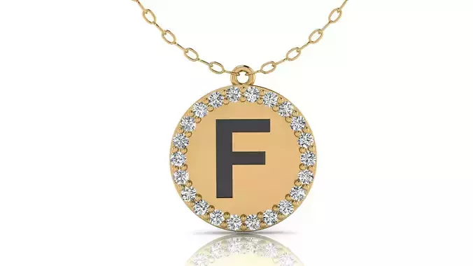 Alphabet Round Enamel Diamond Pendants F