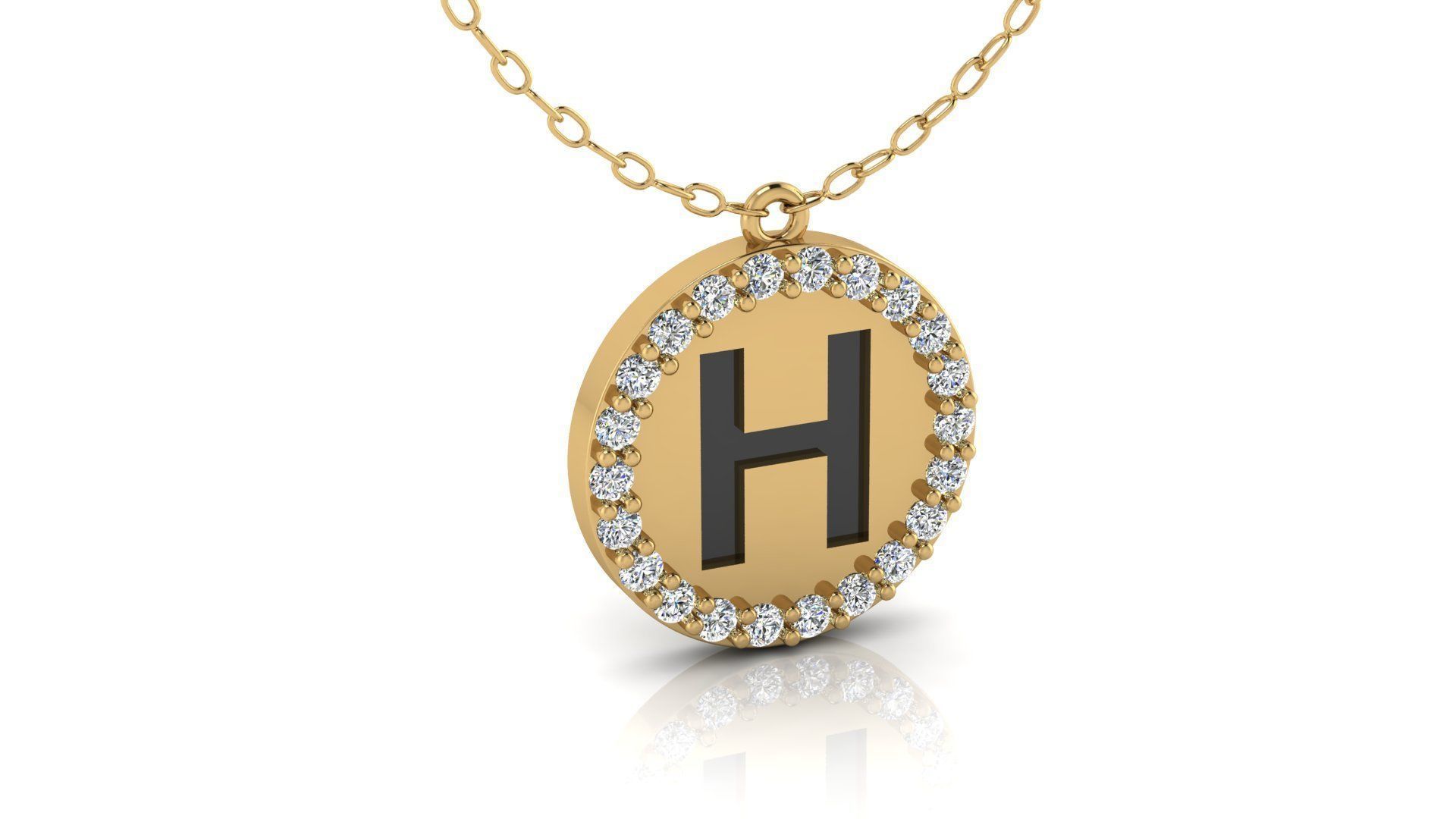 Alphabet Round Enamel Diamond Pendant H 3D print model_16