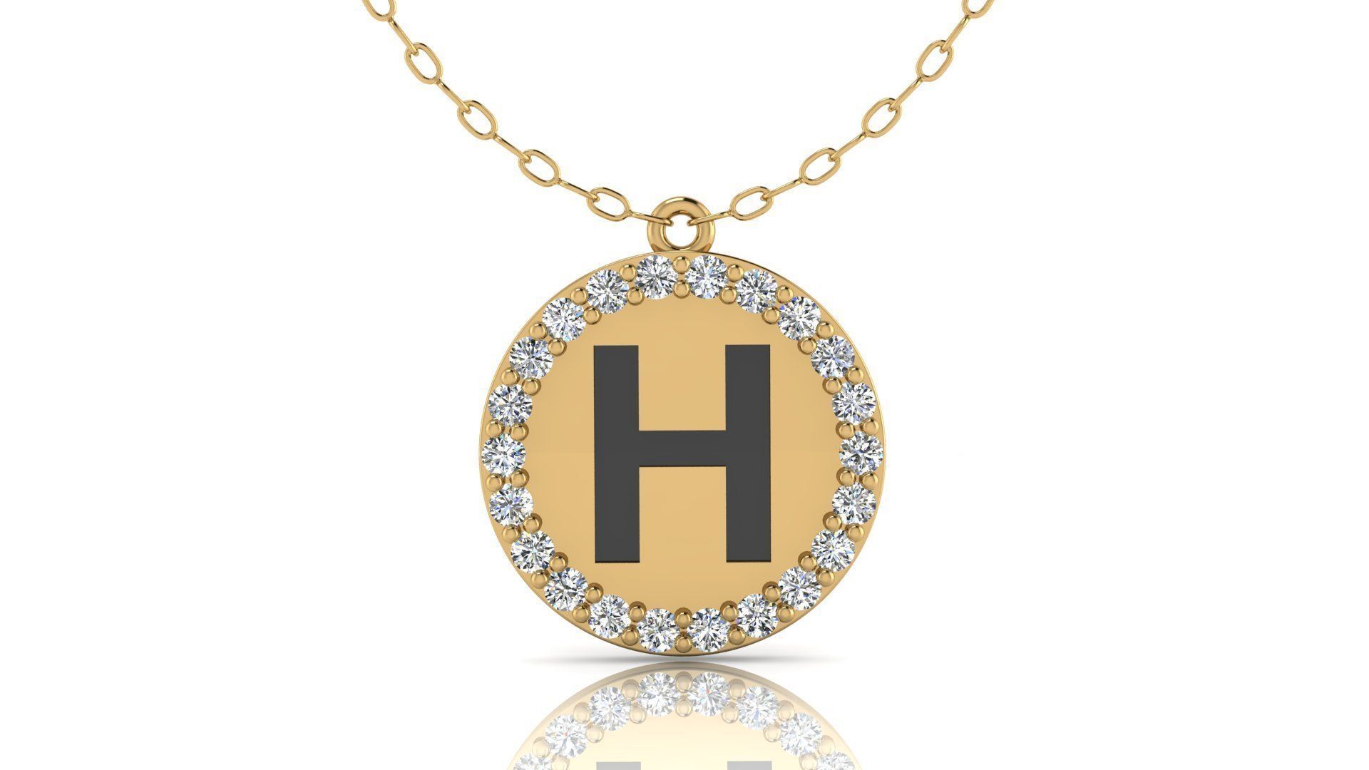 Alphabet Round Enamel Diamond Pendant H 3D print model_15