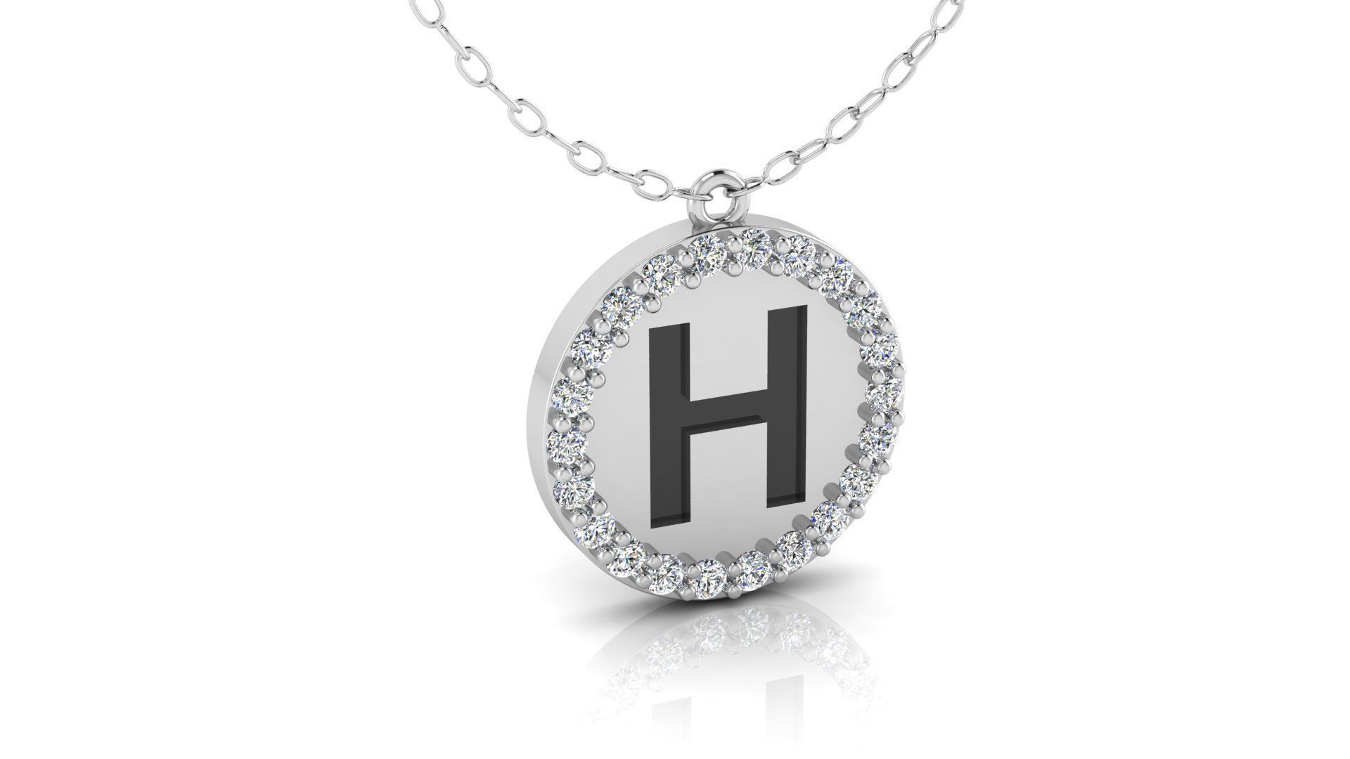 Alphabet Round Enamel Diamond Pendant H 3D print model_13