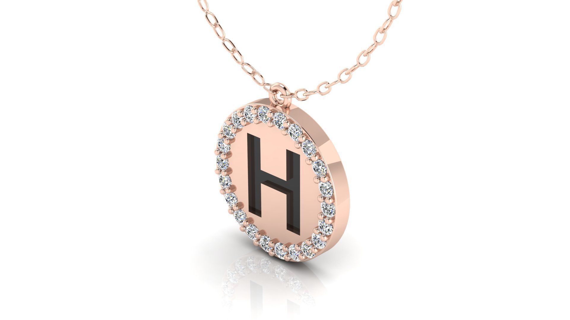 Alphabet Round Enamel Diamond Pendant H 3D print model_7
