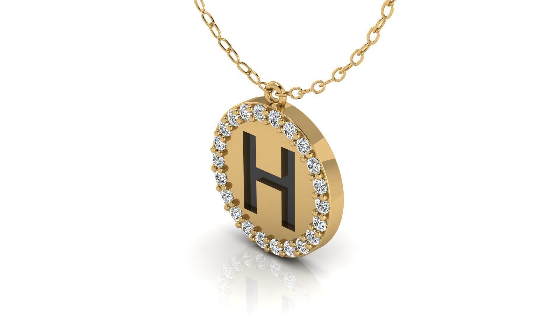 Alphabet Round Enamel Diamond Pendant H 3D print model_19