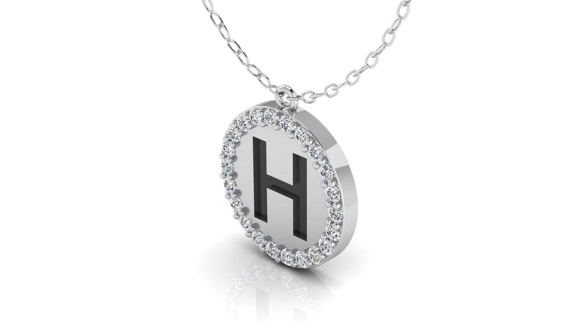 Alphabet Round Enamel Diamond Pendant H 3D print model_2