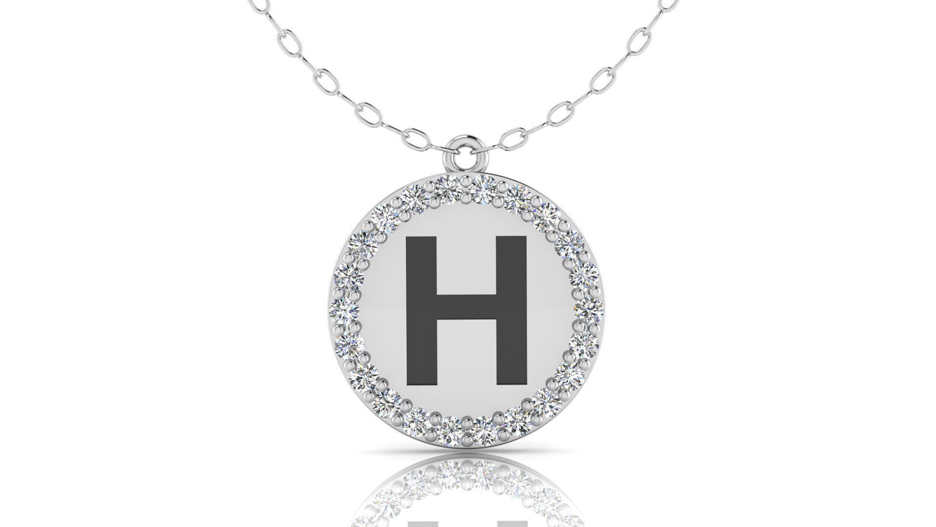 Alphabet Round Enamel Diamond Pendant H 3D print model_11