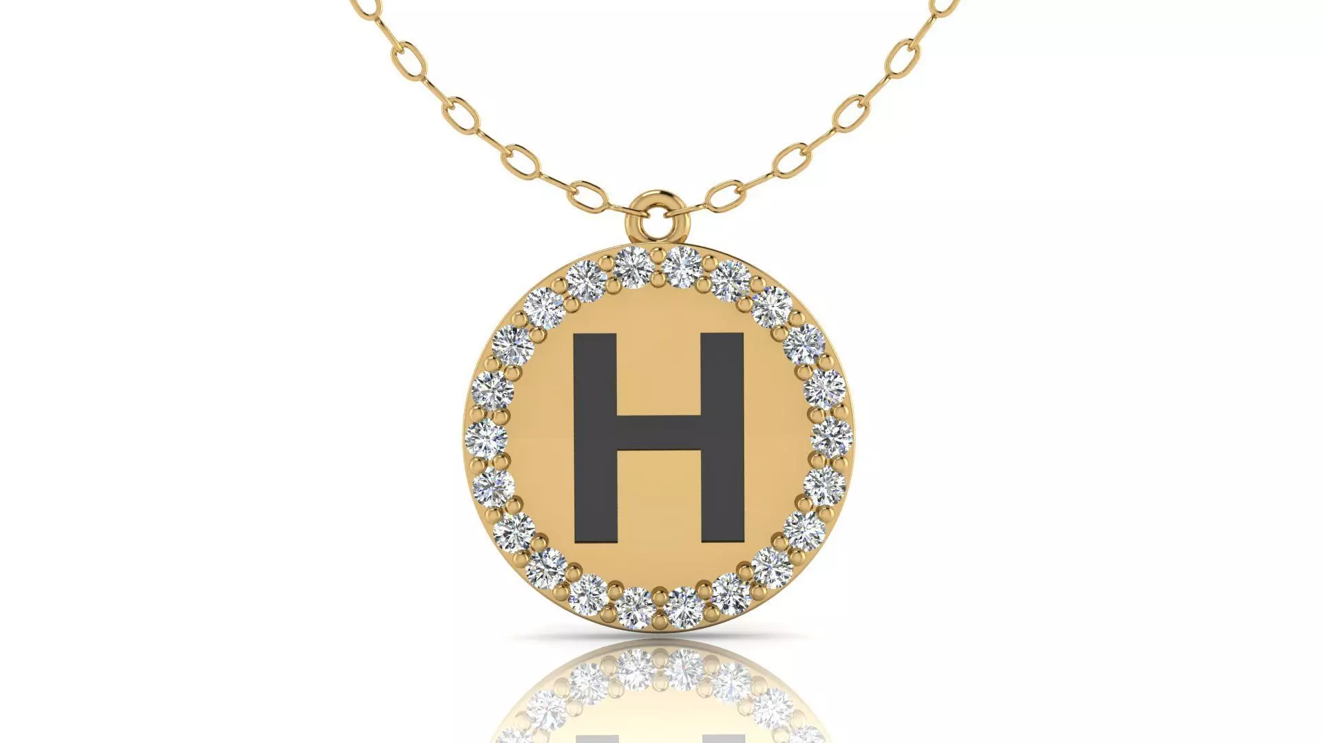 Alphabet Round Enamel Diamond Pendant H 3D print model_0