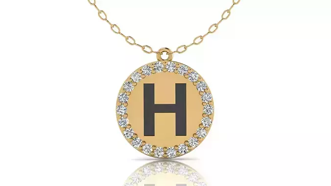 Alphabet Round Enamel Diamond Pendant H 3D print model