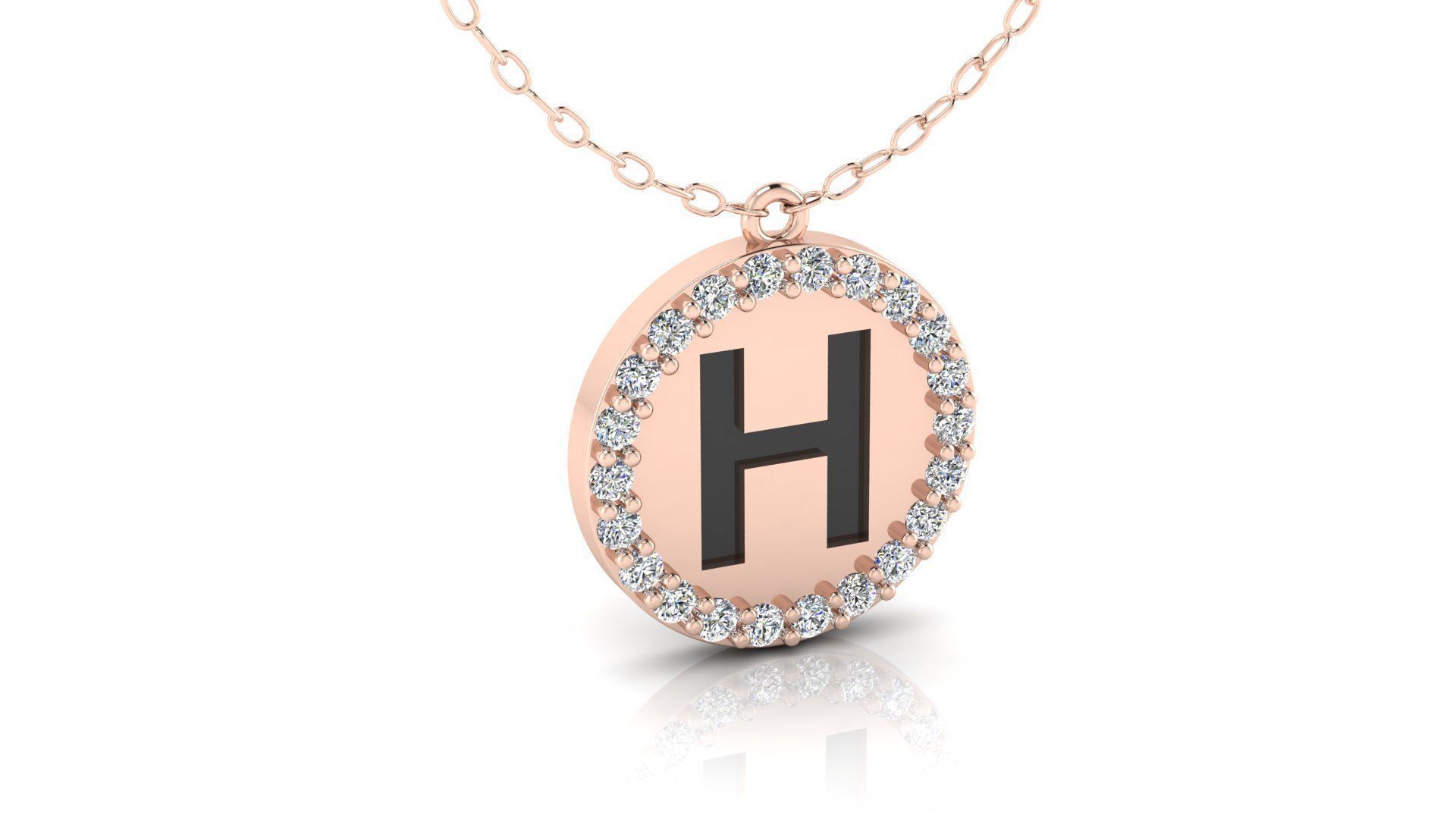 Alphabet Round Enamel Diamond Pendant H 3D print model_6