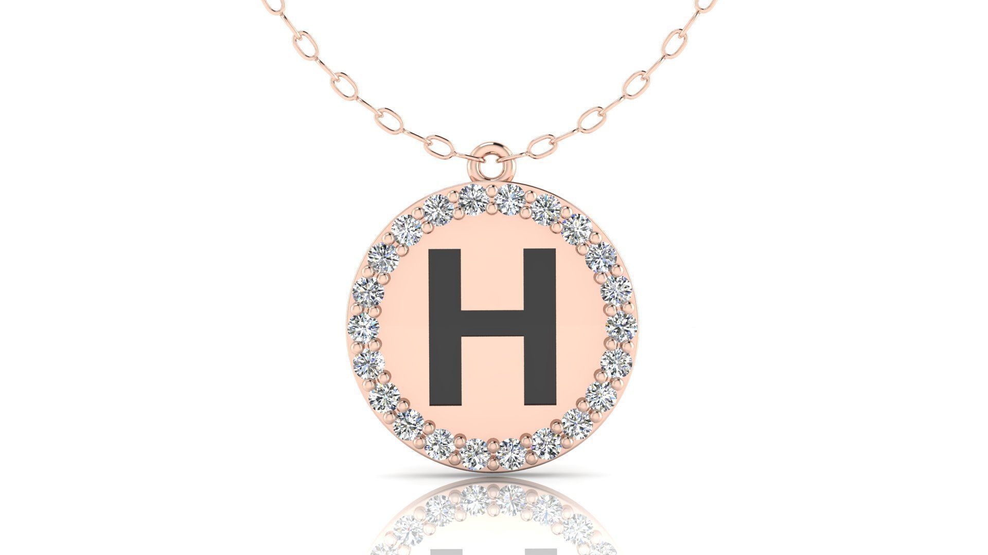 Alphabet Round Enamel Diamond Pendant H 3D print model_4