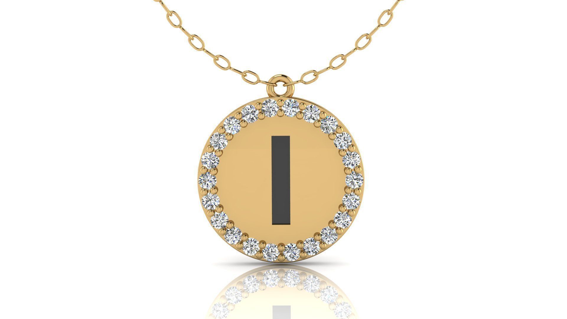 Alphabet Round Enamel Diamond Pendant I 3D print model_15