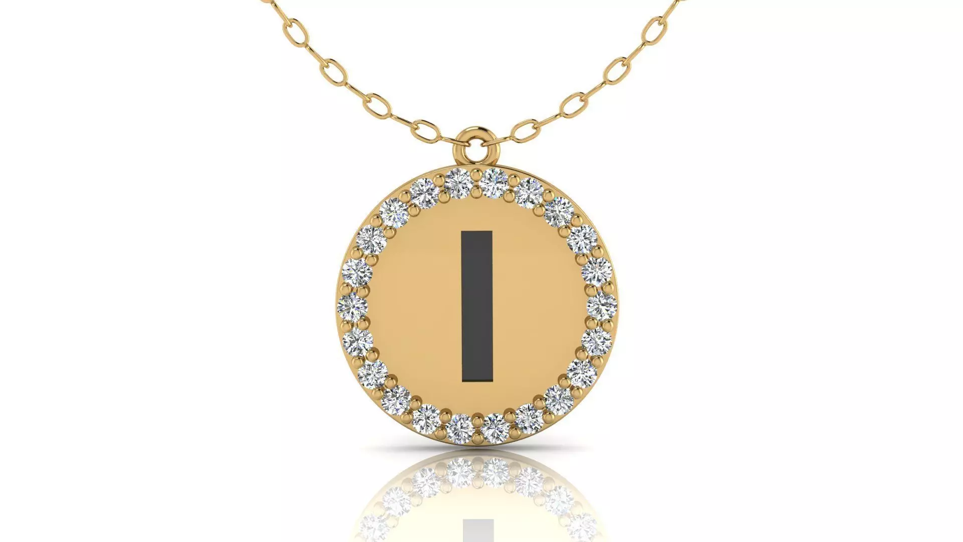 Alphabet Round Enamel Diamond Pendant I 3D print model_0