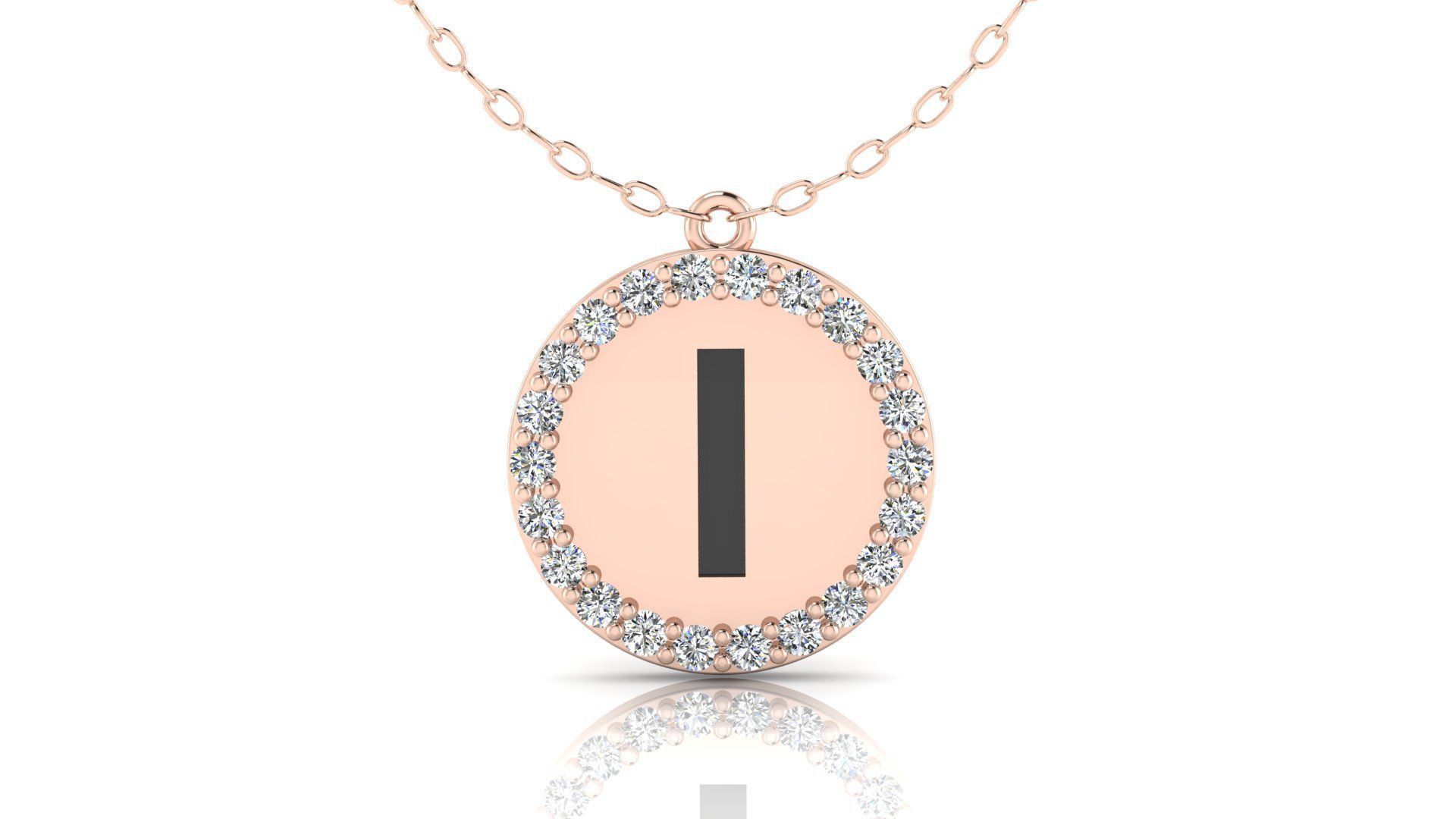 Alphabet Round Enamel Diamond Pendant I 3D print model_4