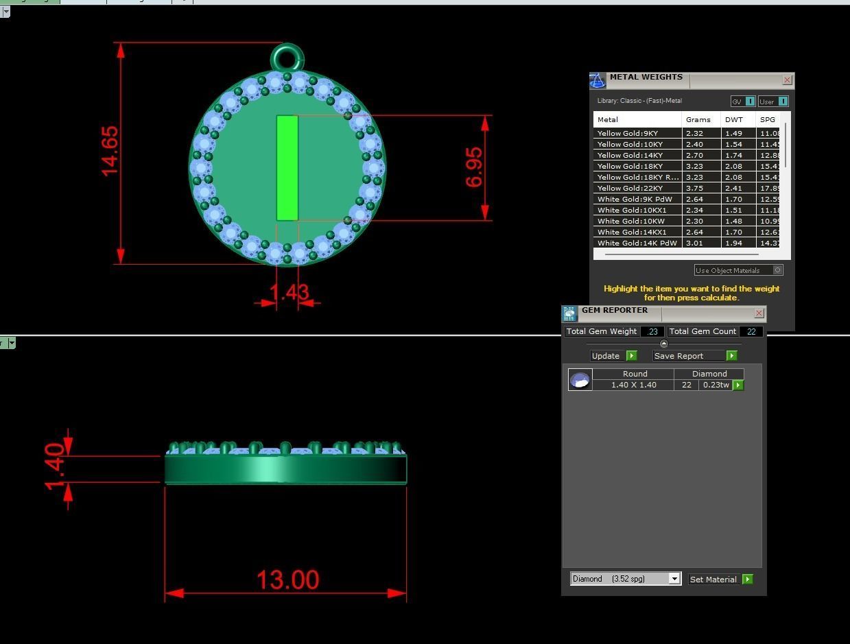 Alphabet Round Enamel Diamond Pendant I 3D print model_1