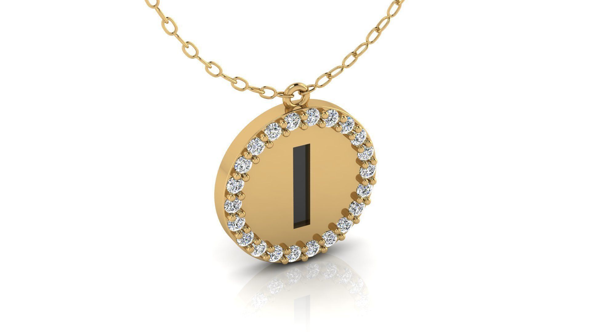 Alphabet Round Enamel Diamond Pendant I 3D print model_17