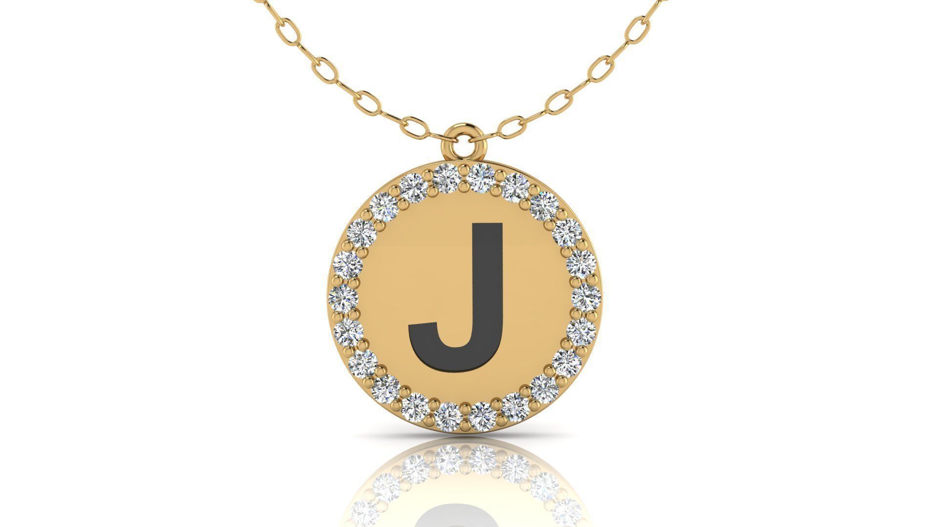 Alphabet Round Enamel Diamond Pendant J 3D print model_16