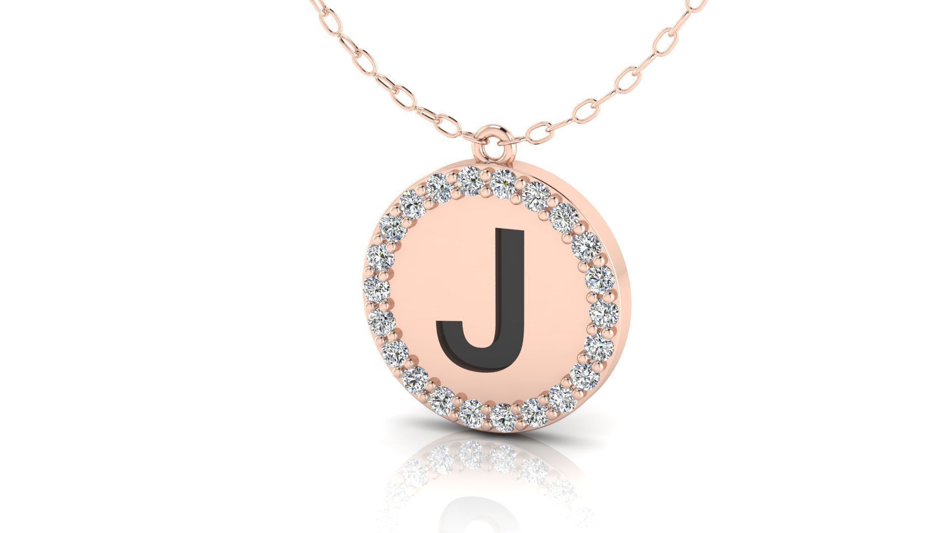 Alphabet Round Enamel Diamond Pendant J 3D print model_10