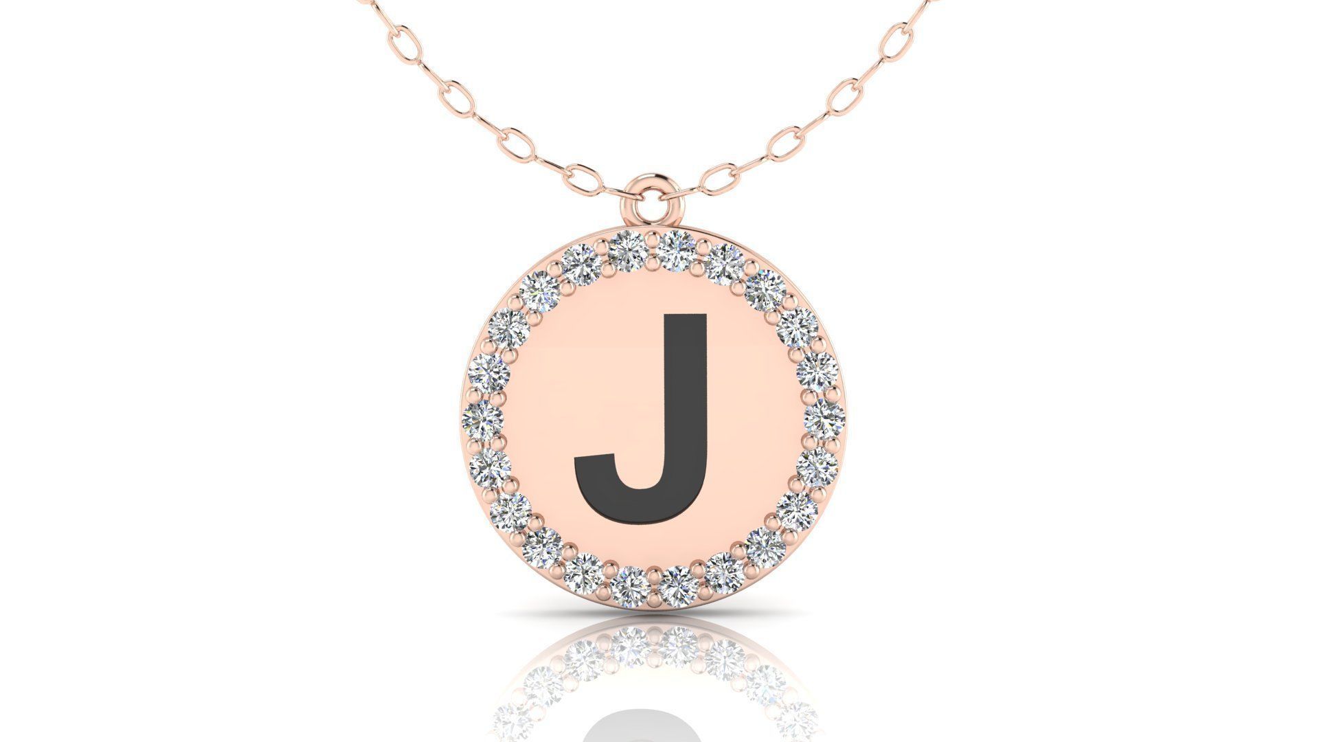 Alphabet Round Enamel Diamond Pendant J 3D print model_4