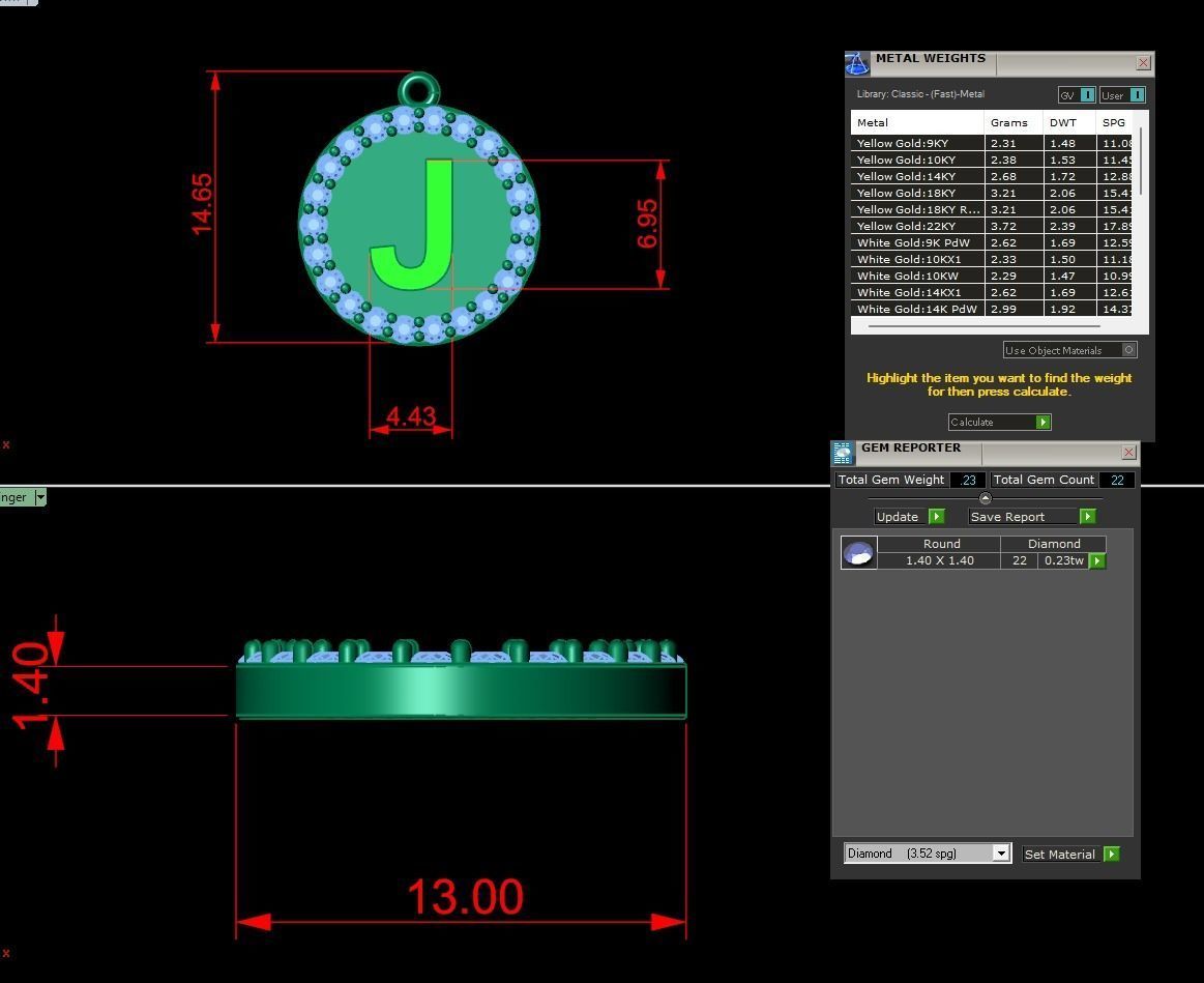 Alphabet Round Enamel Diamond Pendant J 3D print model_11