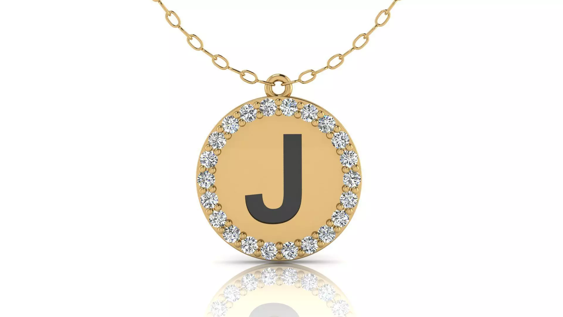 Alphabet Round Enamel Diamond Pendant J 3D print model_0