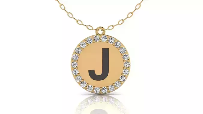 Alphabet Round Enamel Diamond Pendant J 3D print model
