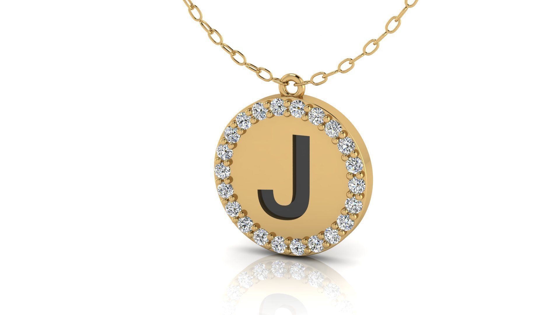 Alphabet Round Enamel Diamond Pendant J 3D print model_19