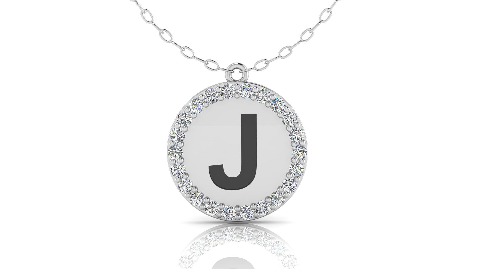 Alphabet Round Enamel Diamond Pendant J 3D print model_12