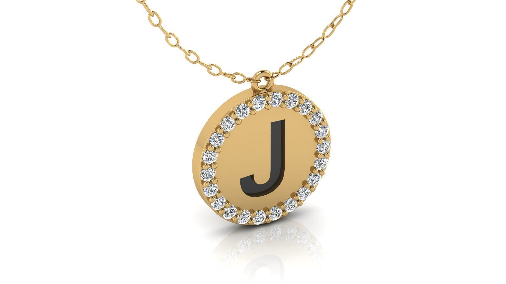 Alphabet Round Enamel Diamond Pendant J 3D print model_17