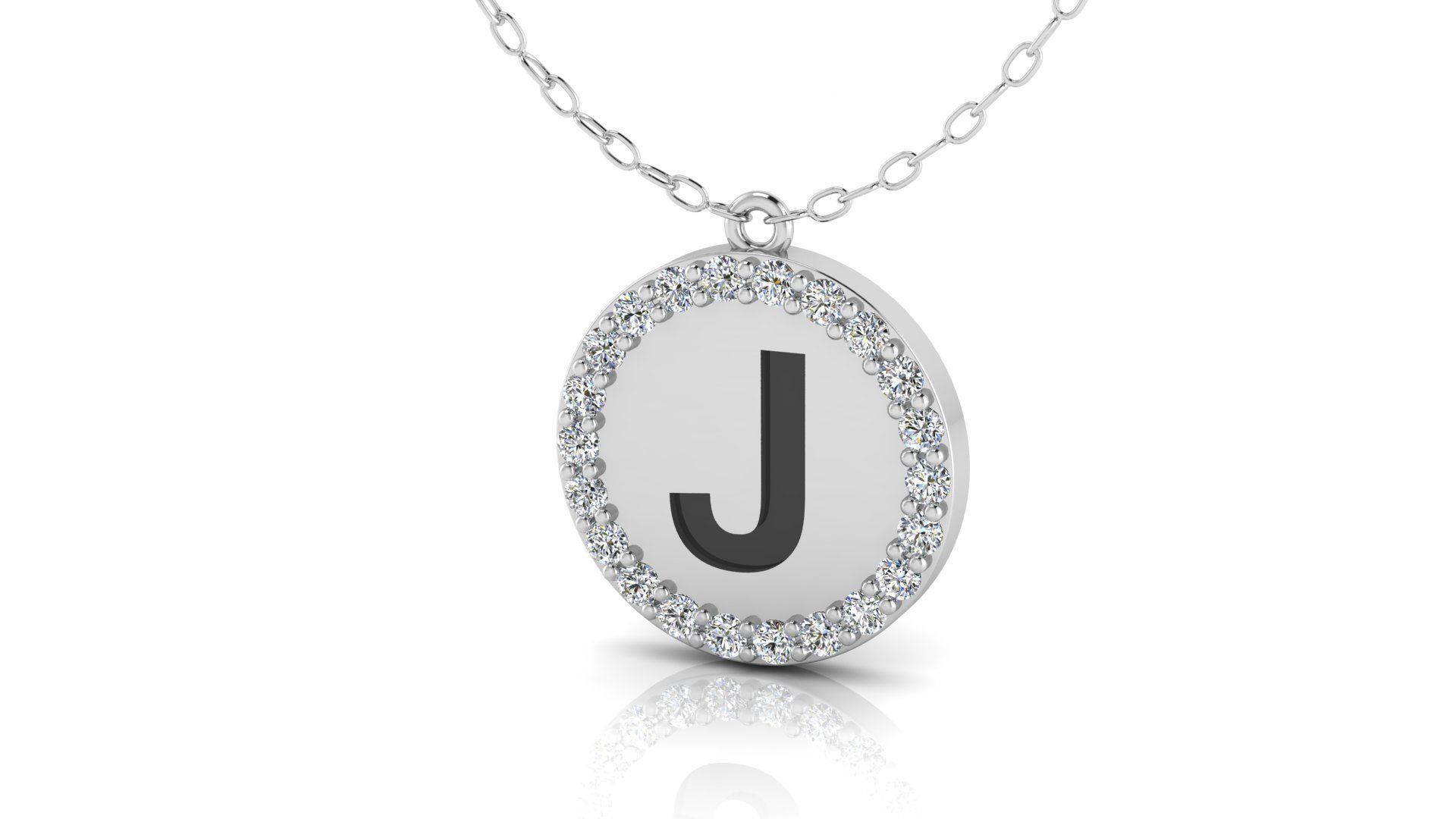 Alphabet Round Enamel Diamond Pendant J 3D print model_2