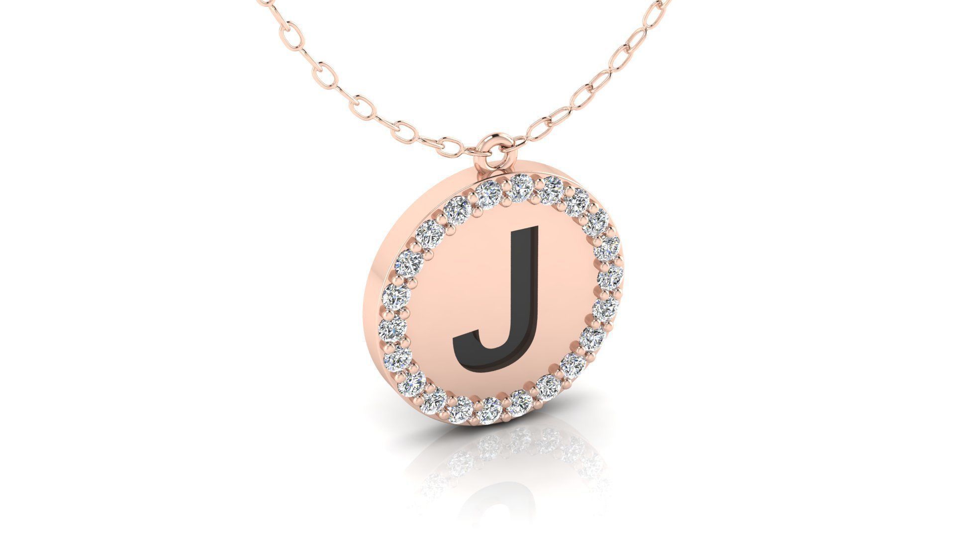 Alphabet Round Enamel Diamond Pendant J 3D print model_8