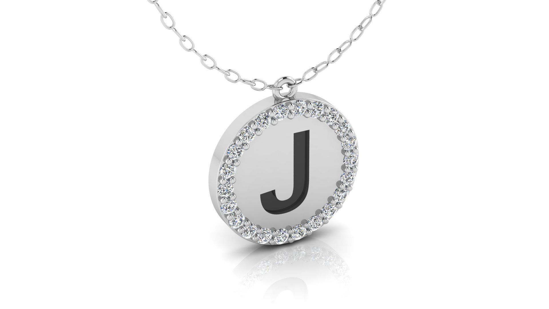 Alphabet Round Enamel Diamond Pendant J 3D print model_14