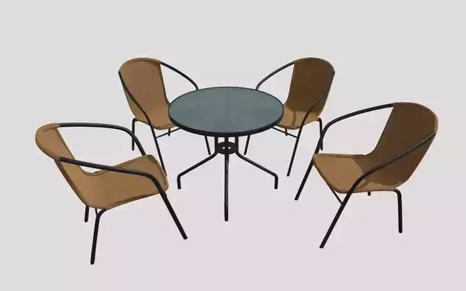 Rattan Lounge set - 4 chairs  Low-poly 3D model
