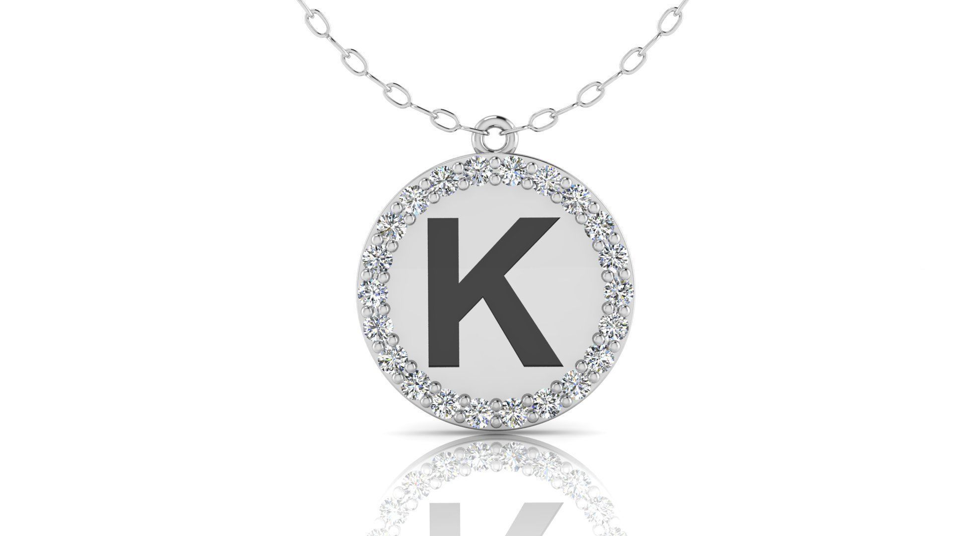 Alphabet Round Enamel Diamond Pendant K 3D print model_11