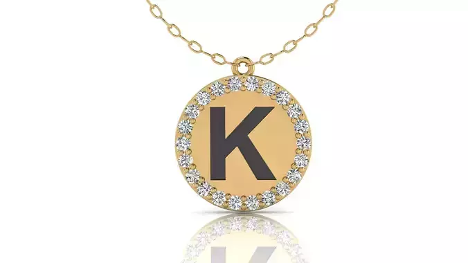 Alphabet Round Enamel Diamond Pendant K 3D print model