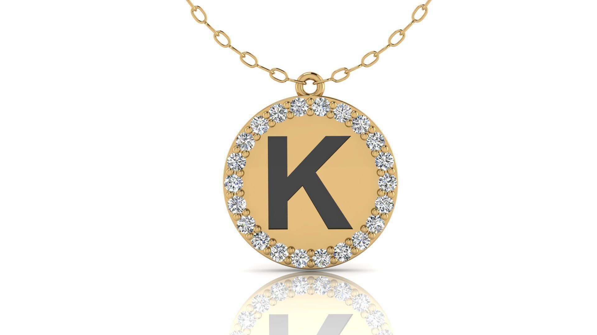 Alphabet Round Enamel Diamond Pendant K 3D print model_4