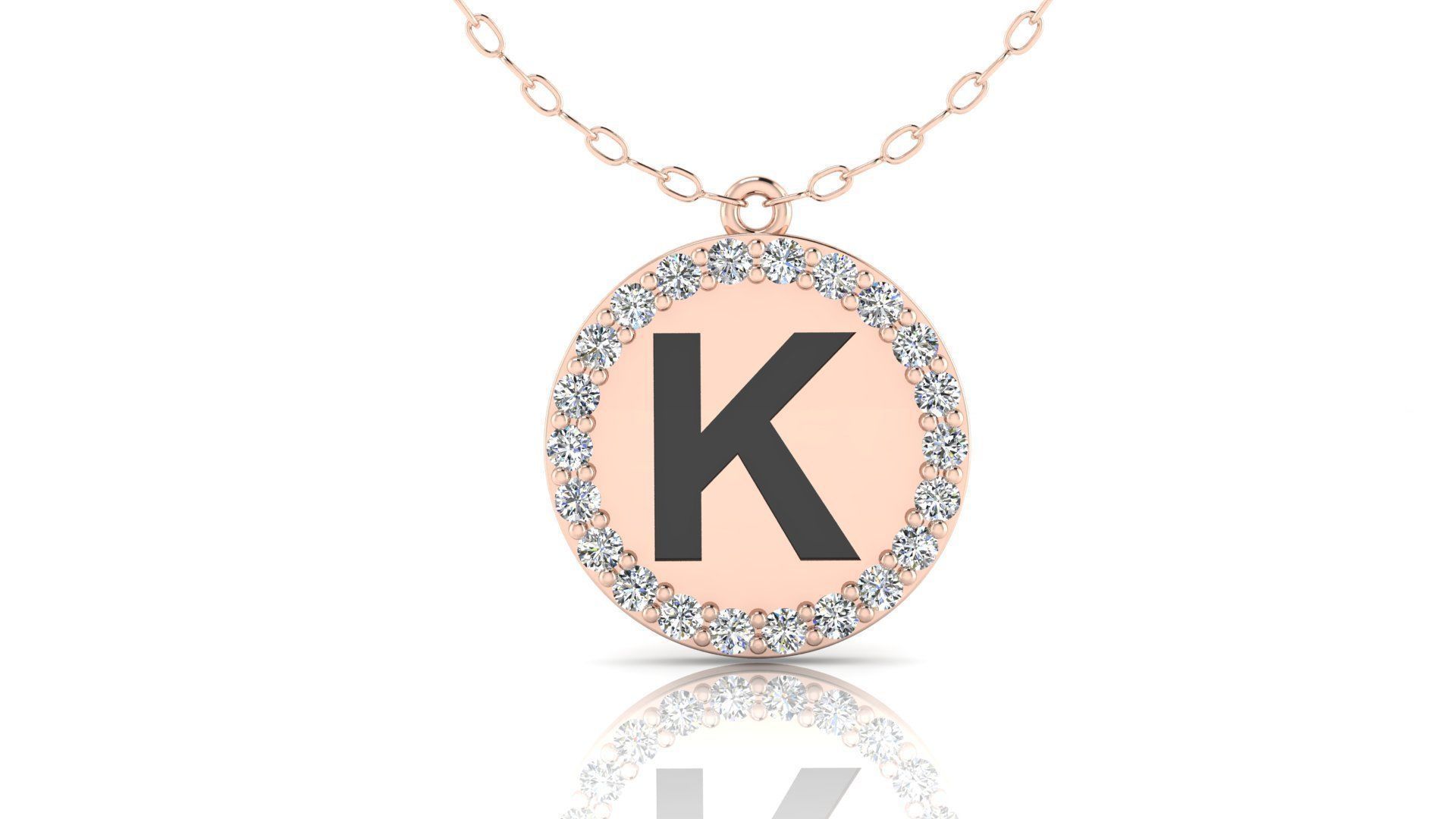 Alphabet Round Enamel Diamond Pendant K 3D print model_5