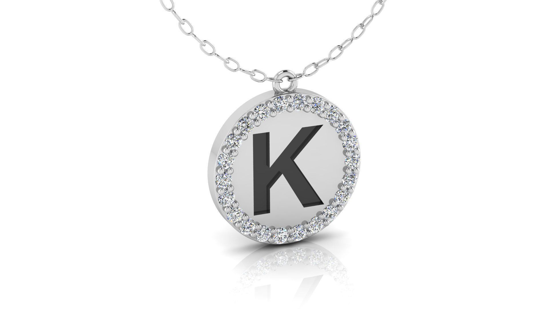 Alphabet Round Enamel Diamond Pendant K 3D print model_14