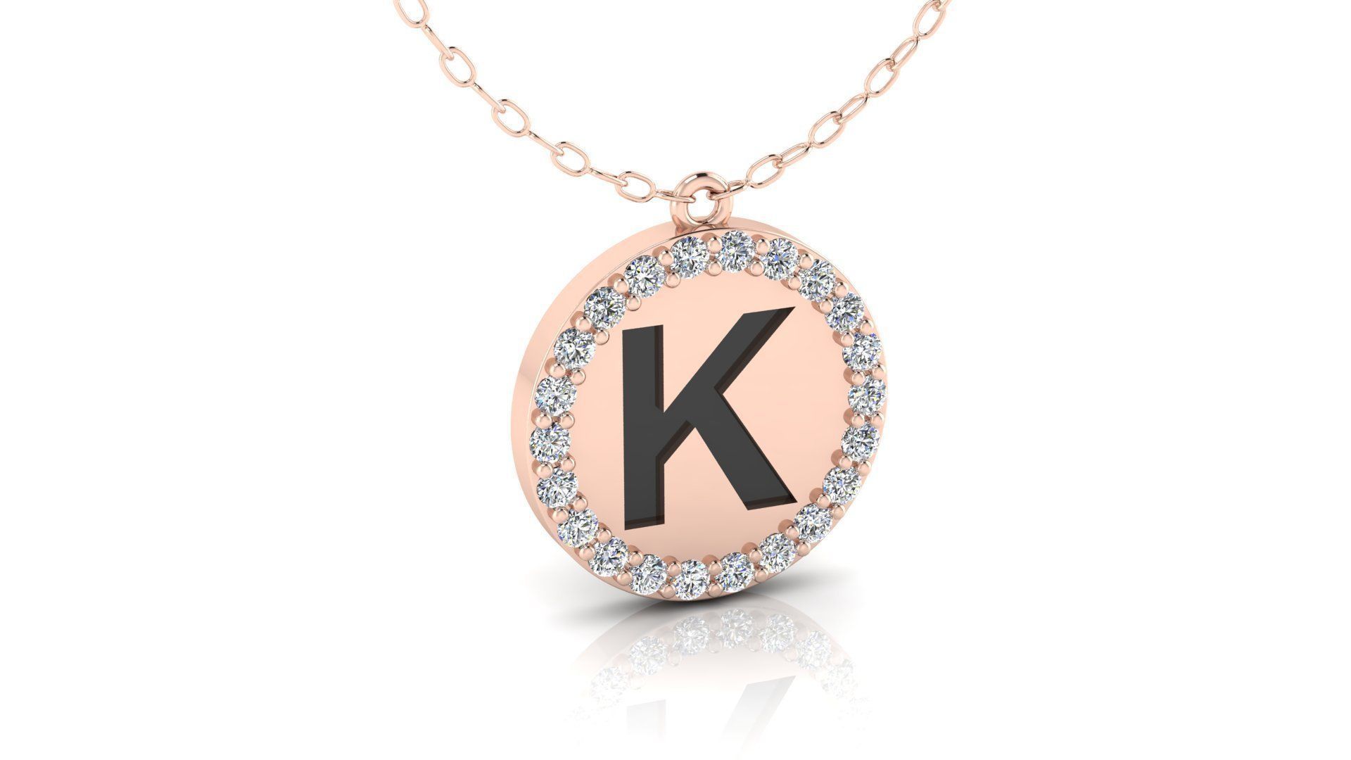 Alphabet Round Enamel Diamond Pendant K 3D print model_6