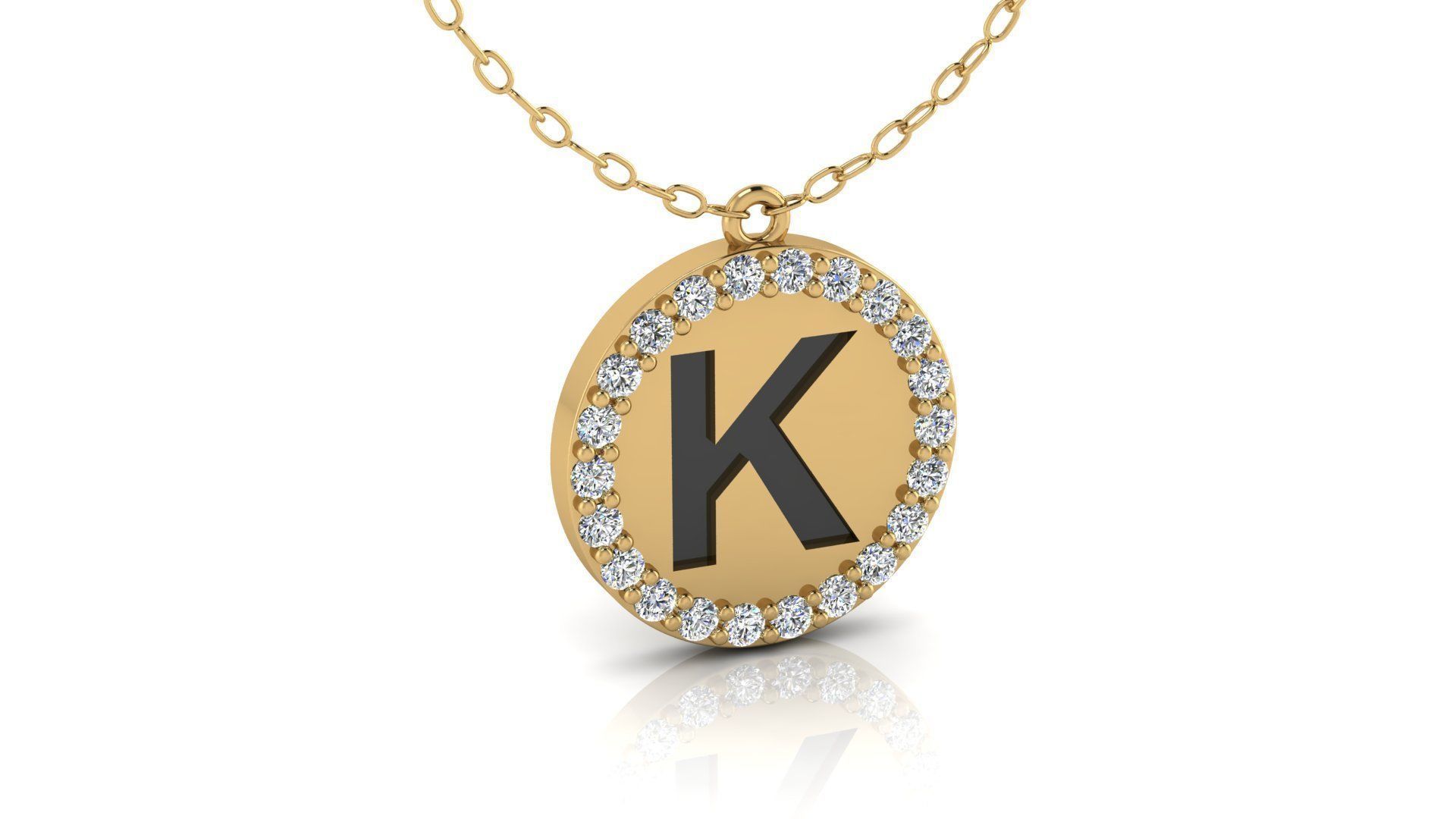 Alphabet Round Enamel Diamond Pendant K 3D print model_17