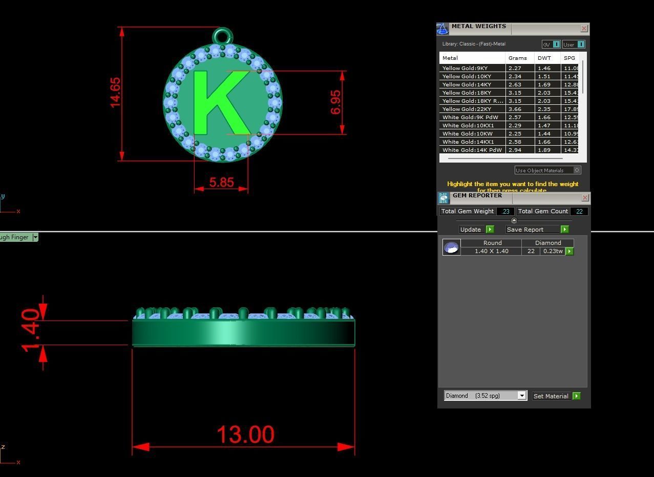 Alphabet Round Enamel Diamond Pendant K 3D print model_1