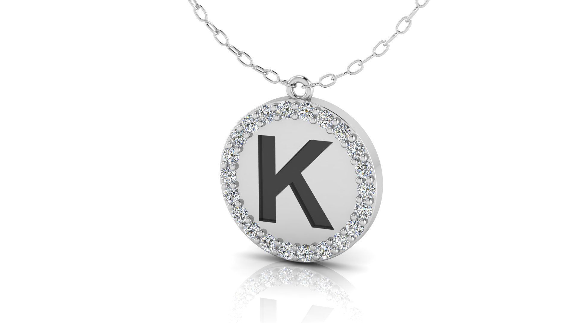Alphabet Round Enamel Diamond Pendant K 3D print model_2