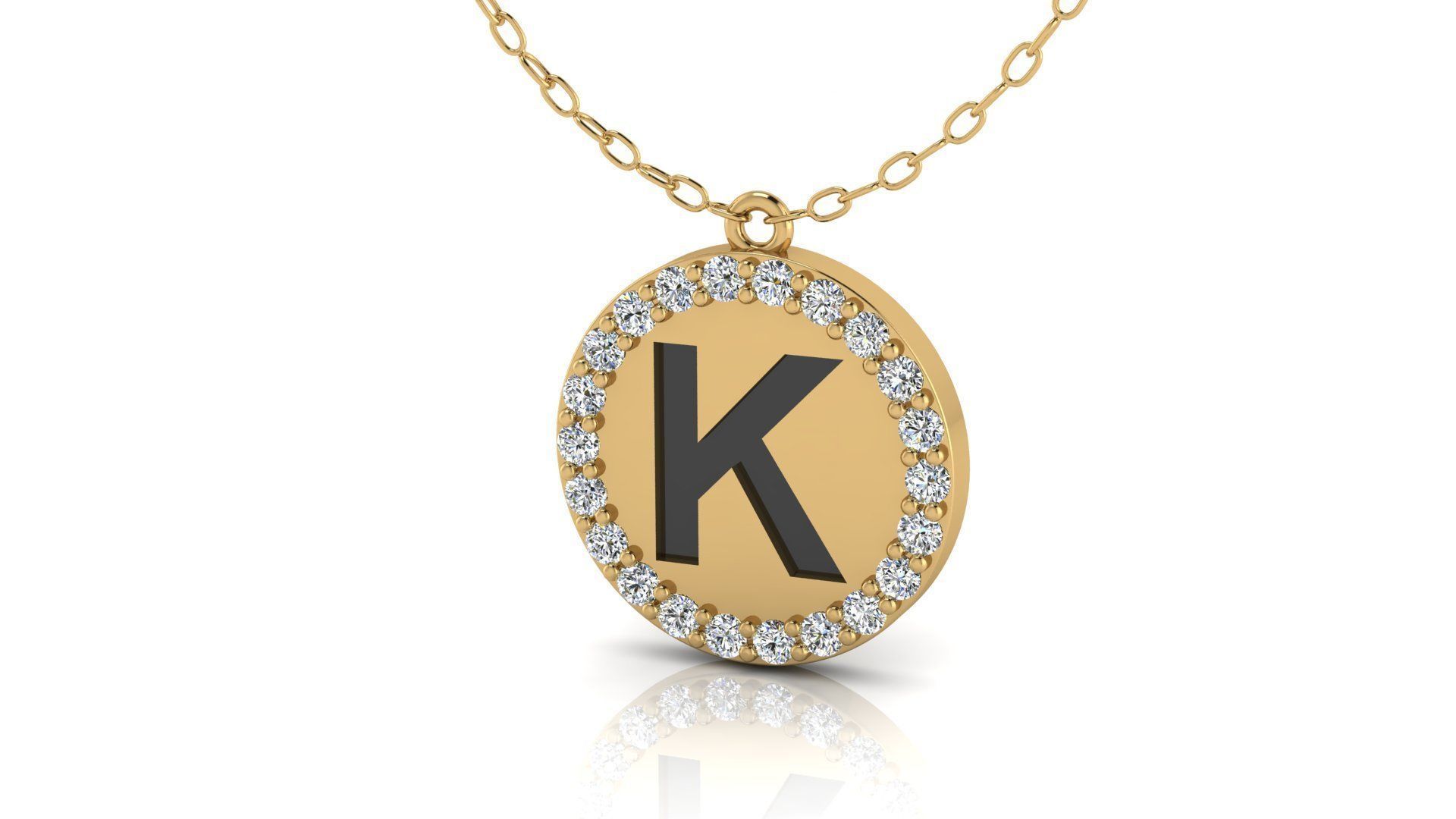 Alphabet Round Enamel Diamond Pendant K 3D print model_19