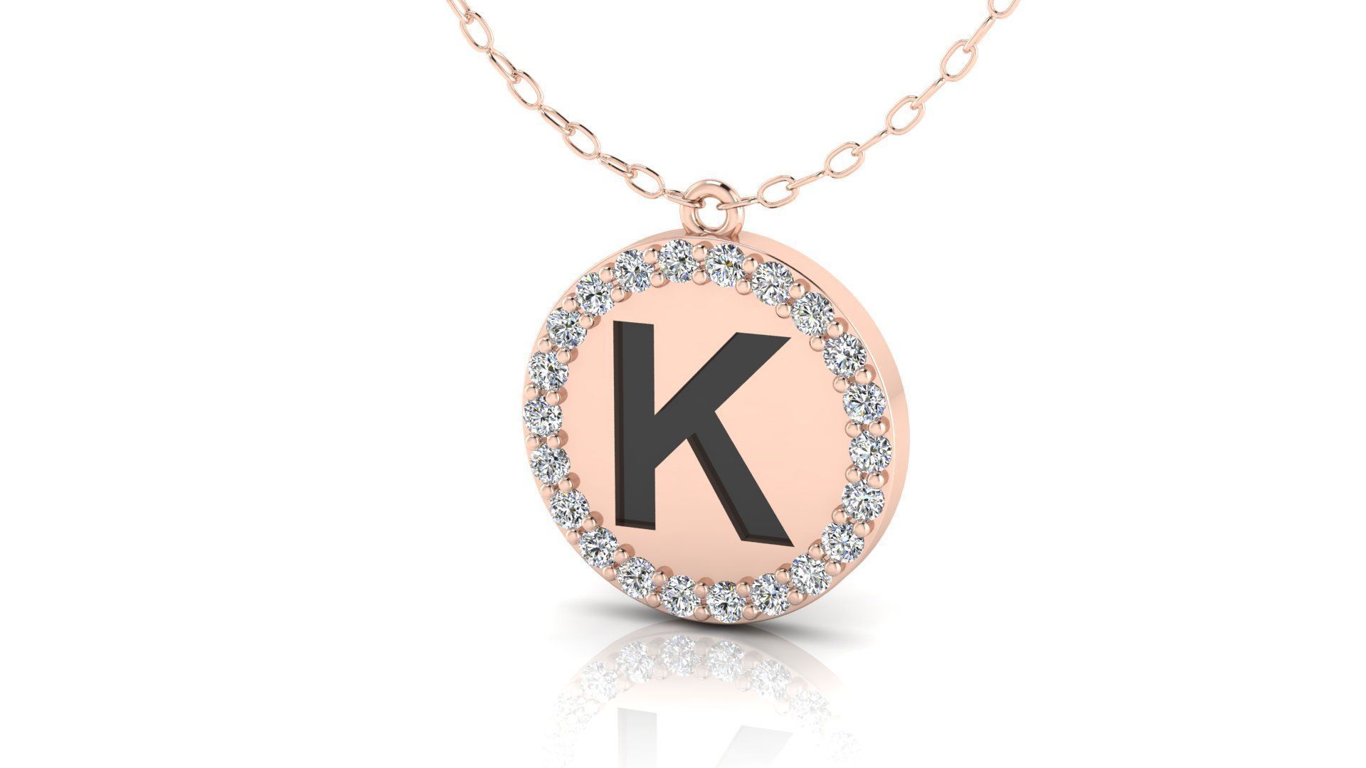 Alphabet Round Enamel Diamond Pendant K 3D print model_9