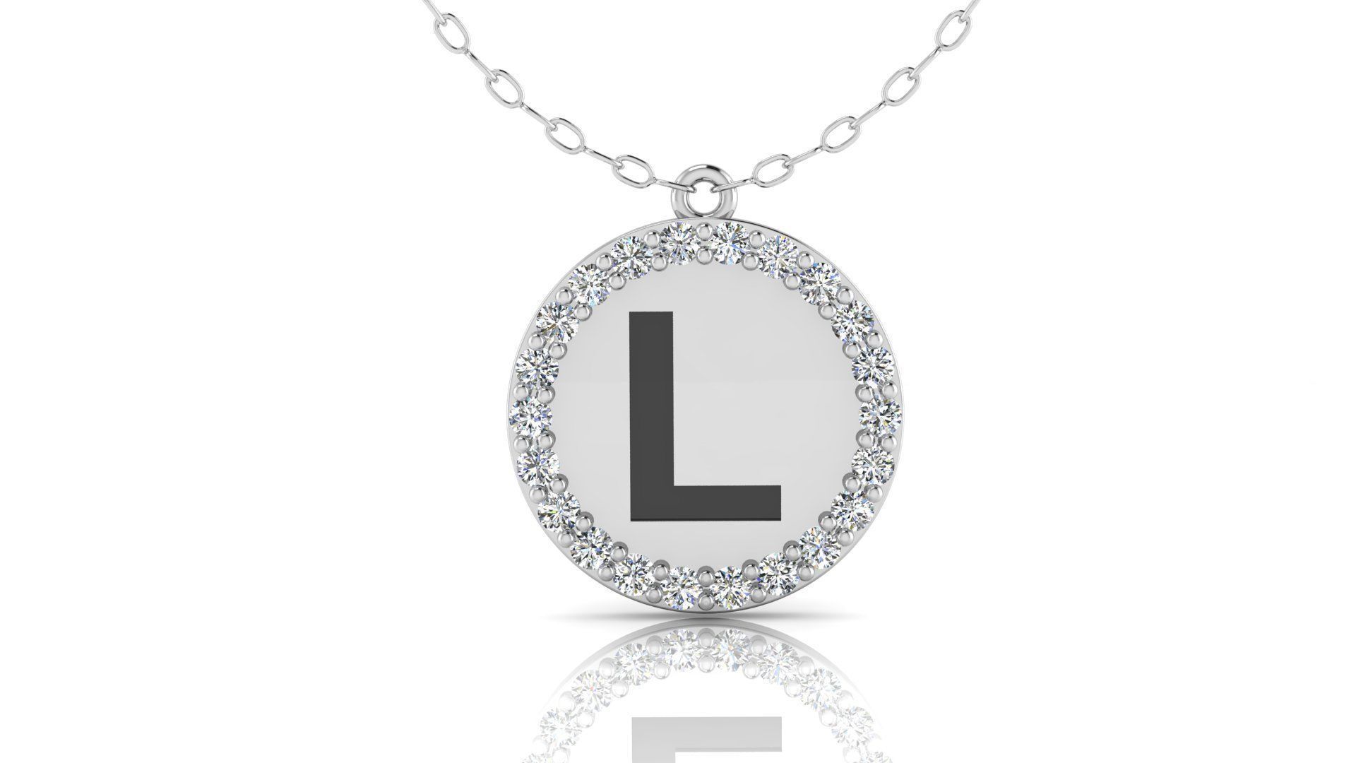 Alphabet Round Enamel Diamond Pendant L 3D print model_12