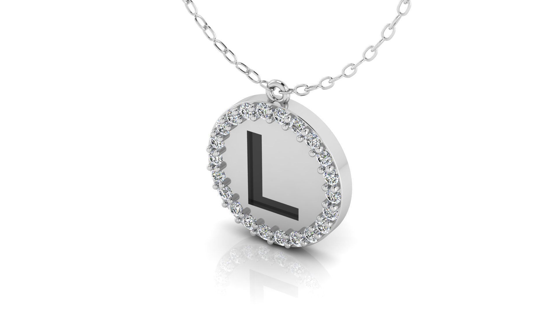 Alphabet Round Enamel Diamond Pendant L 3D print model_4
