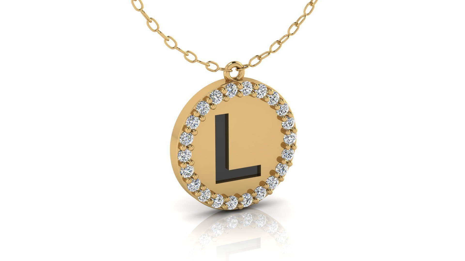 Alphabet Round Enamel Diamond Pendant L 3D print model_18